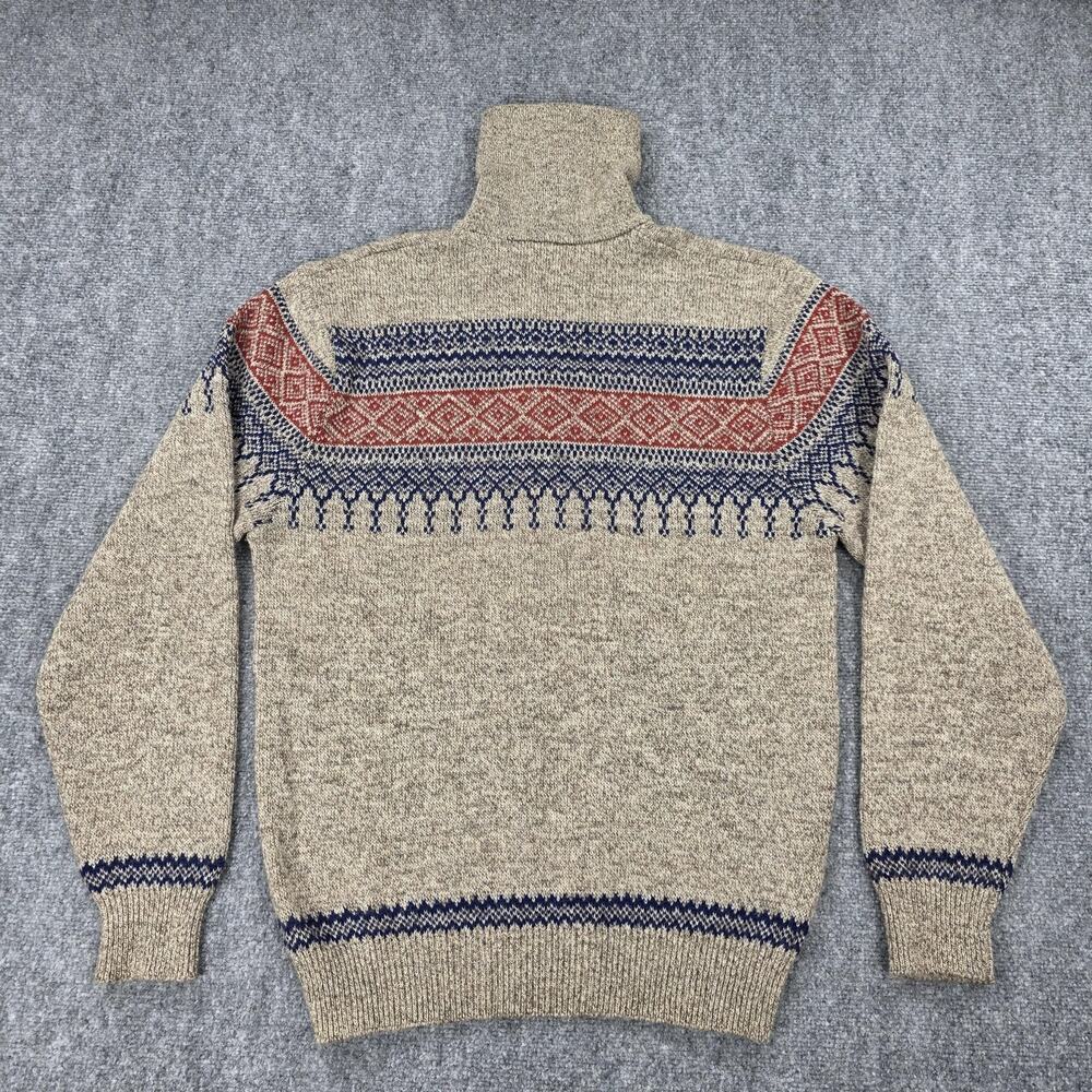 Vintage Cabelas Sweater Mens Large Beige Fair Isle Wool Mock Neck 1/4 Zip Ski - Picture 4 of 16
